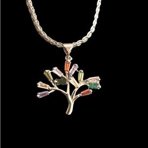 18K White Gold Plated Tree Pendant Necklace 🆕